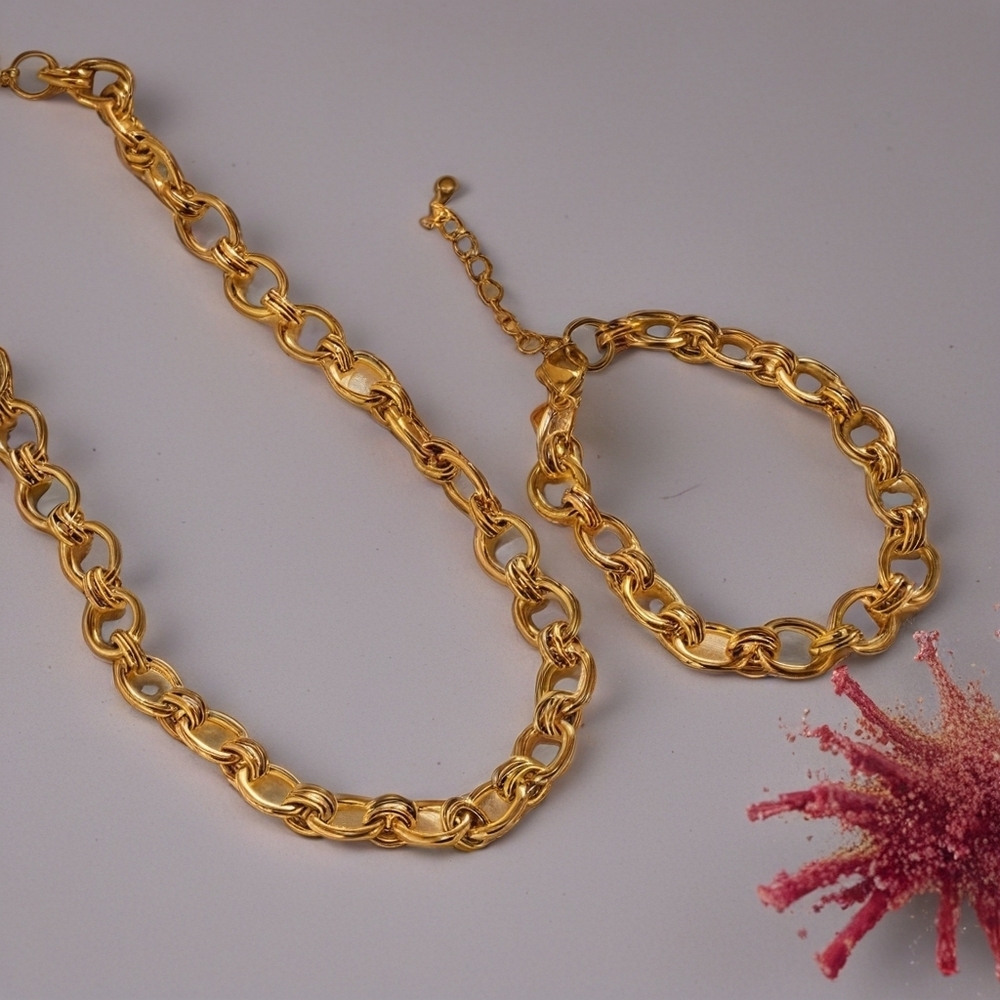 Elegant Gold Chain Necklace and Bracelet Set